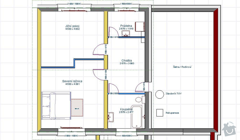 Vybavení interiéru RD - podlahy, dveře, schody: Dispozice_2NP