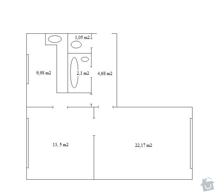 Návrh dispozičního řešení (interiéru) dvou pokojů : Pudorys_Obloukova