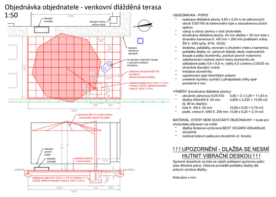 Venkovní dlážděná terasa 16 m2 s betonáží patky pro slunečník