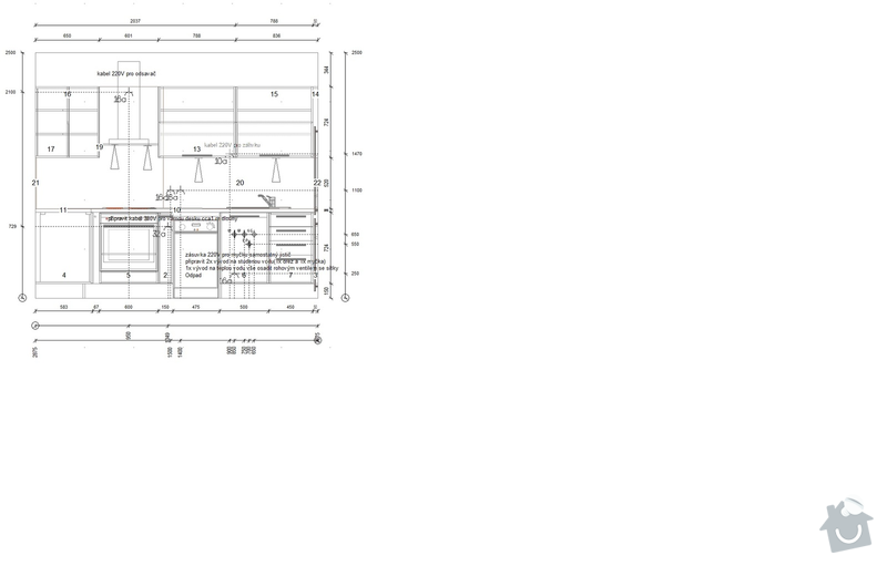 Příprava instalací (elektro, voda, odpad) pro kuchyňskou linku: Instalace_strana_A