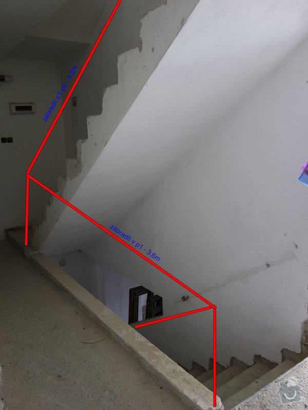 Obložení betonového schodiště a nové zábradlí: 1p
