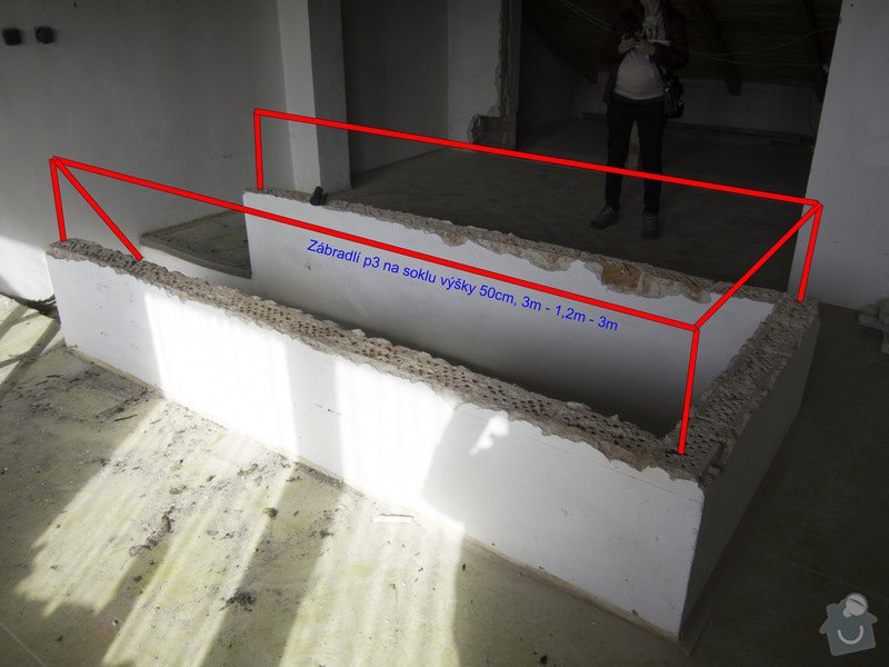 Obložení betonového schodiště a nové zábradlí: 3p
