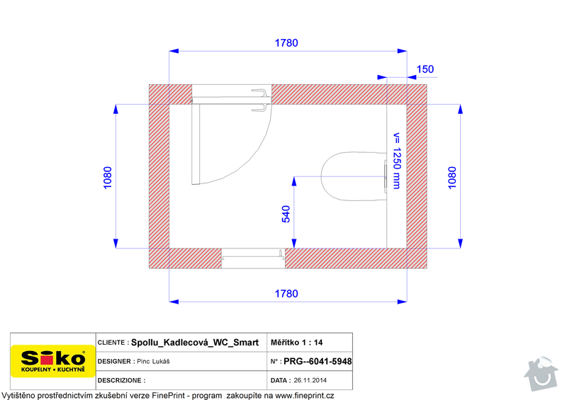 Zednické práce - obkladání koupelny + WC: Plan_-_Spollu_Kadlecova_WC_Smart