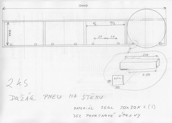 Výrobu držáku na pneumatiky na stěnu - stav před realizací