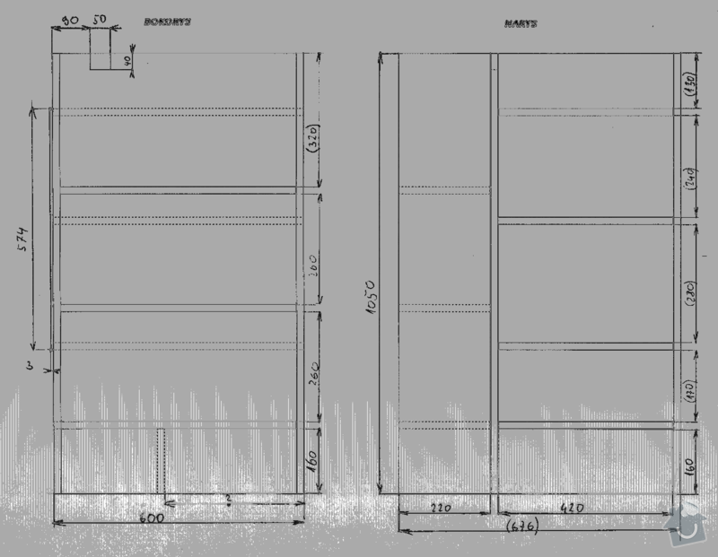 Policová skříňka do kuchyně dle nákresu: rozmery