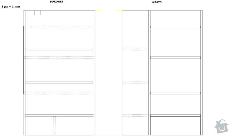 Policová skříňka do kuchyně dle nákresu: nakres_v_meritku_bez_rozmeru