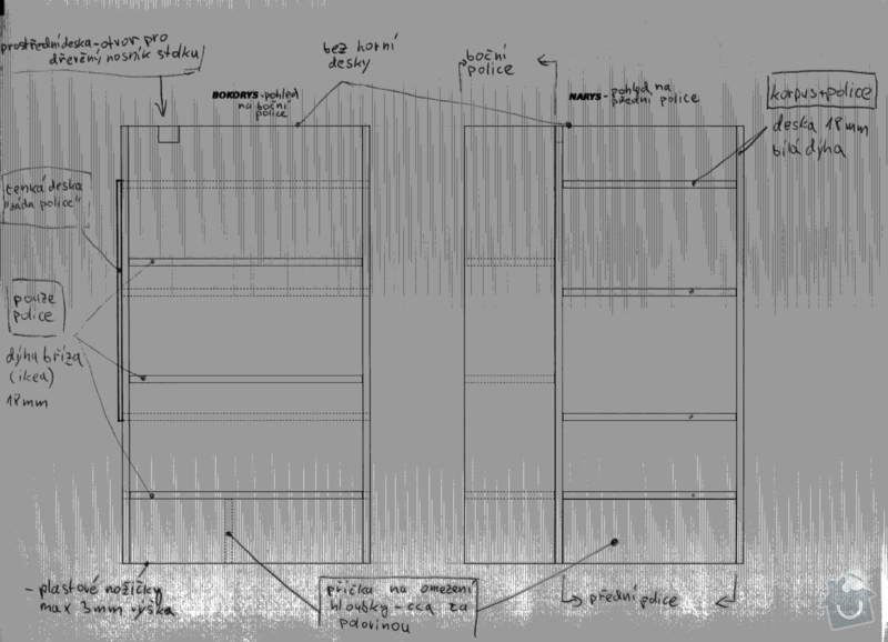 Policová skříňka do kuchyně dle nákresu: popis