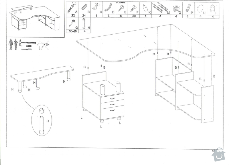 Montáž psacího stolu: Stul1