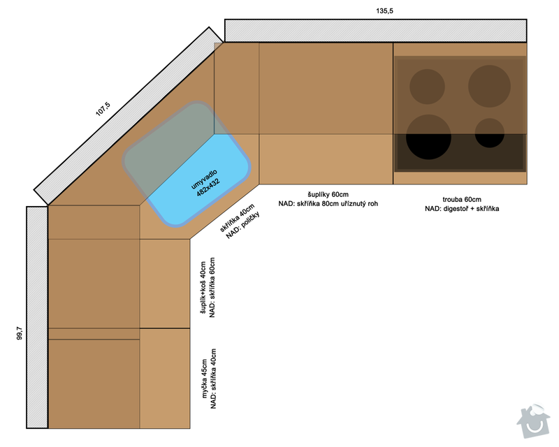 Složení kuchyně + dodělání skříňky a poliček na míru: kuchynePNG