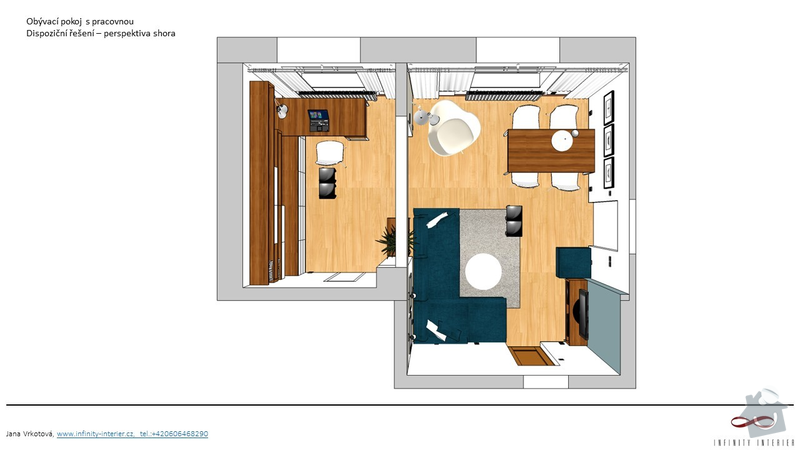 Návrh a vybavení obývacího pokoje: JIRKOVI_perspektiva_shora