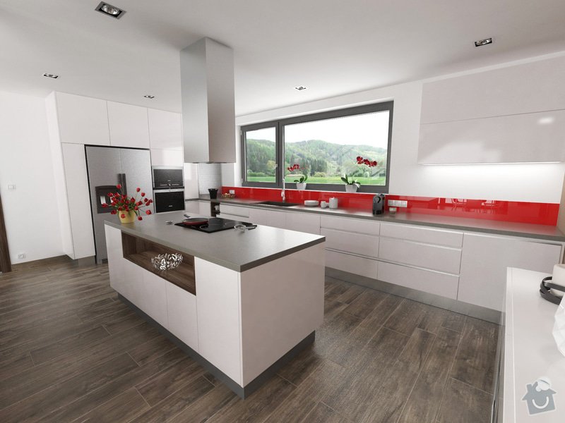 Návrh interieru - obývací pokoj s kuchyňskou linkou: Vizualizace_2