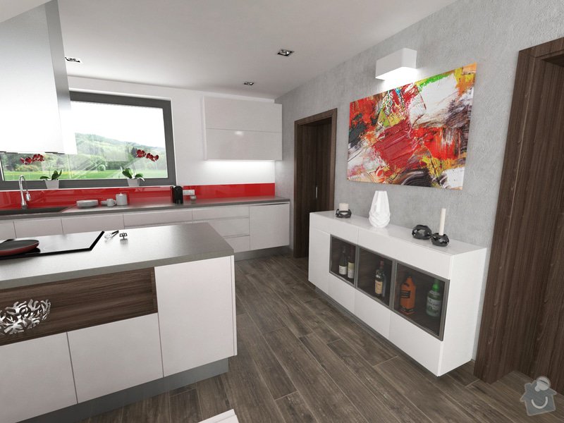 Návrh interieru - obývací pokoj s kuchyňskou linkou: Vizualizace_5