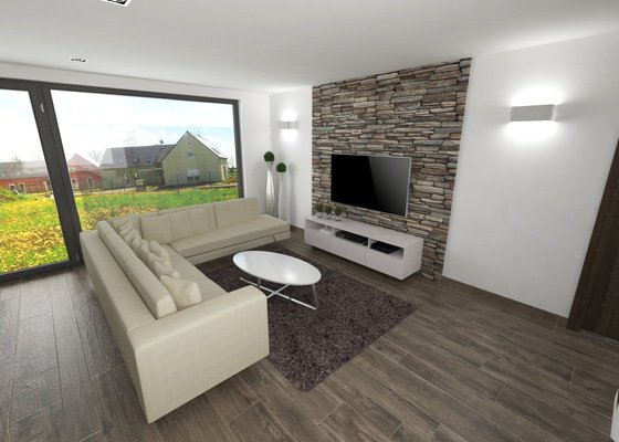 Návrh interieru - obývací pokoj s kuchyňskou linkou
