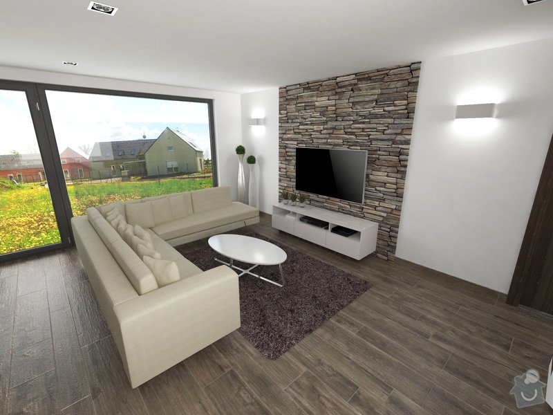 Návrh interieru - obývací pokoj s kuchyňskou linkou: Vizualizace_10