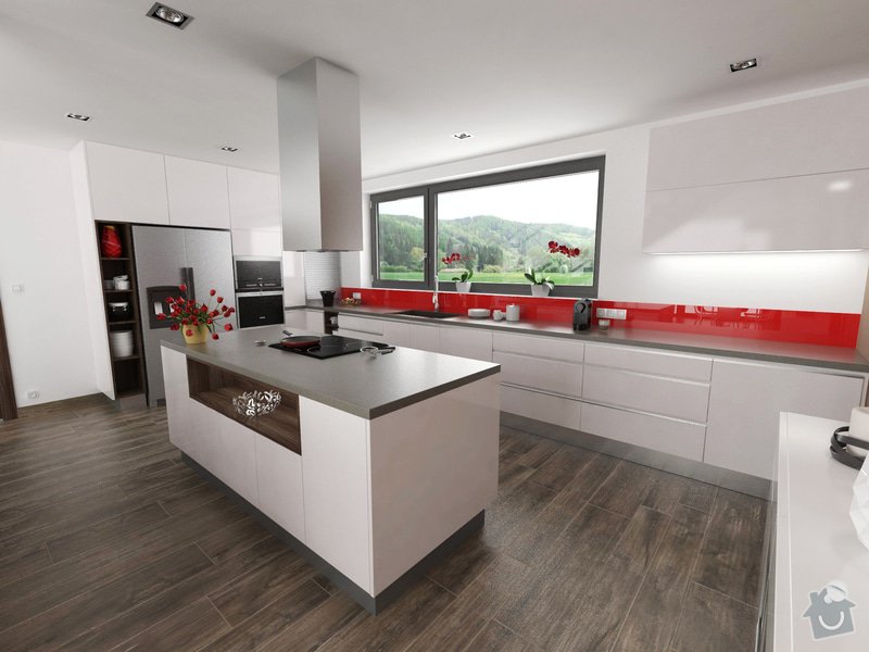 Návrh interieru - obývací pokoj s kuchyňskou linkou: Vizualizace_1