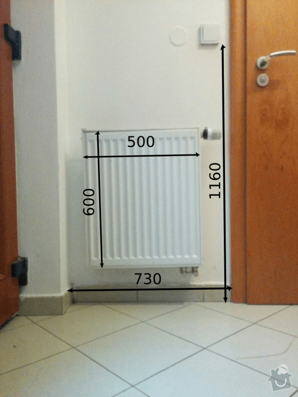 Vymena 1ks radiatoru: nakres-topeni