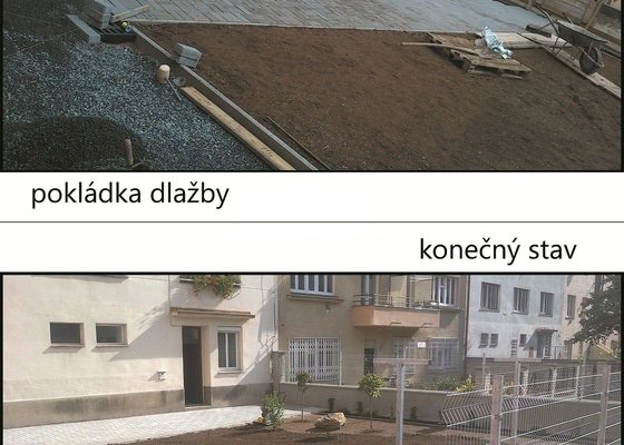 Stavební úpravy dvora činžovního domu a pokládka zámkové dlažby