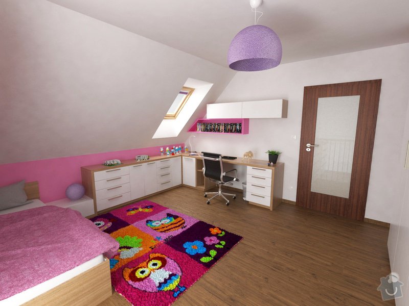 Návrh 2 dětských pokojů v podkroví: Vizualizace_pokojik_2-_3