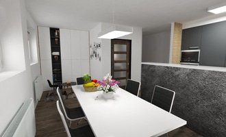 Návrh interiéru v RD - Obyvák, kuchyň, jídelna